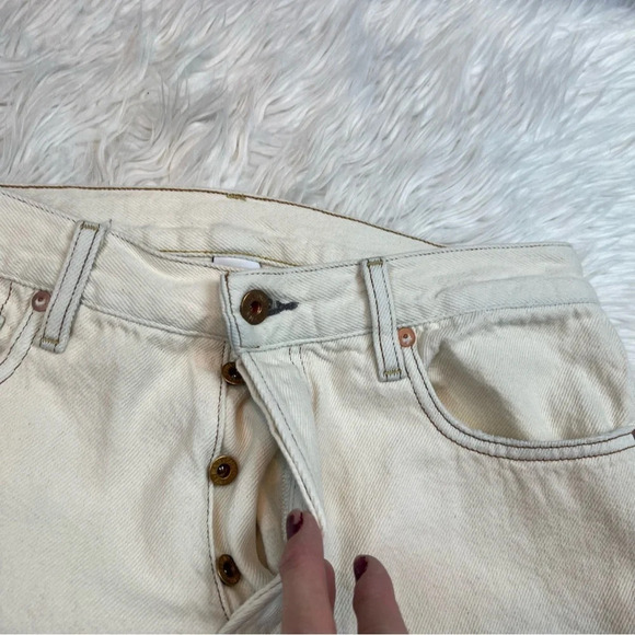 NWOT NSF Slouchy Straight Distressed Jeans Chalk Off-White Designer Casual 28 - Picture 6 of 11